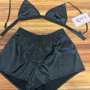 Roma Black Satin Intimate Set